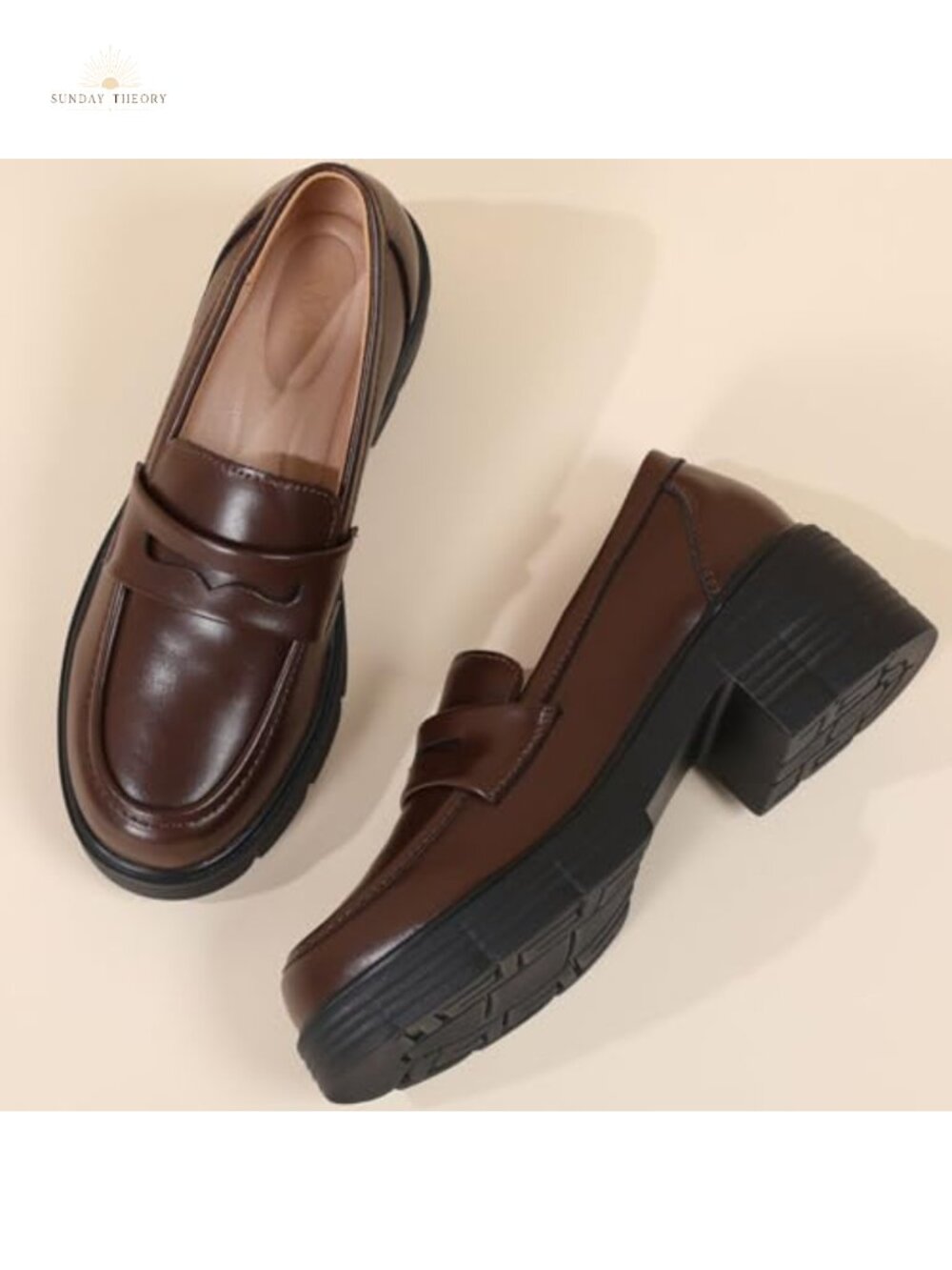 Faux Leather Chunky Platform Penny Loafers Block Heel Slip-On Business Casual - Picture 5 of 6